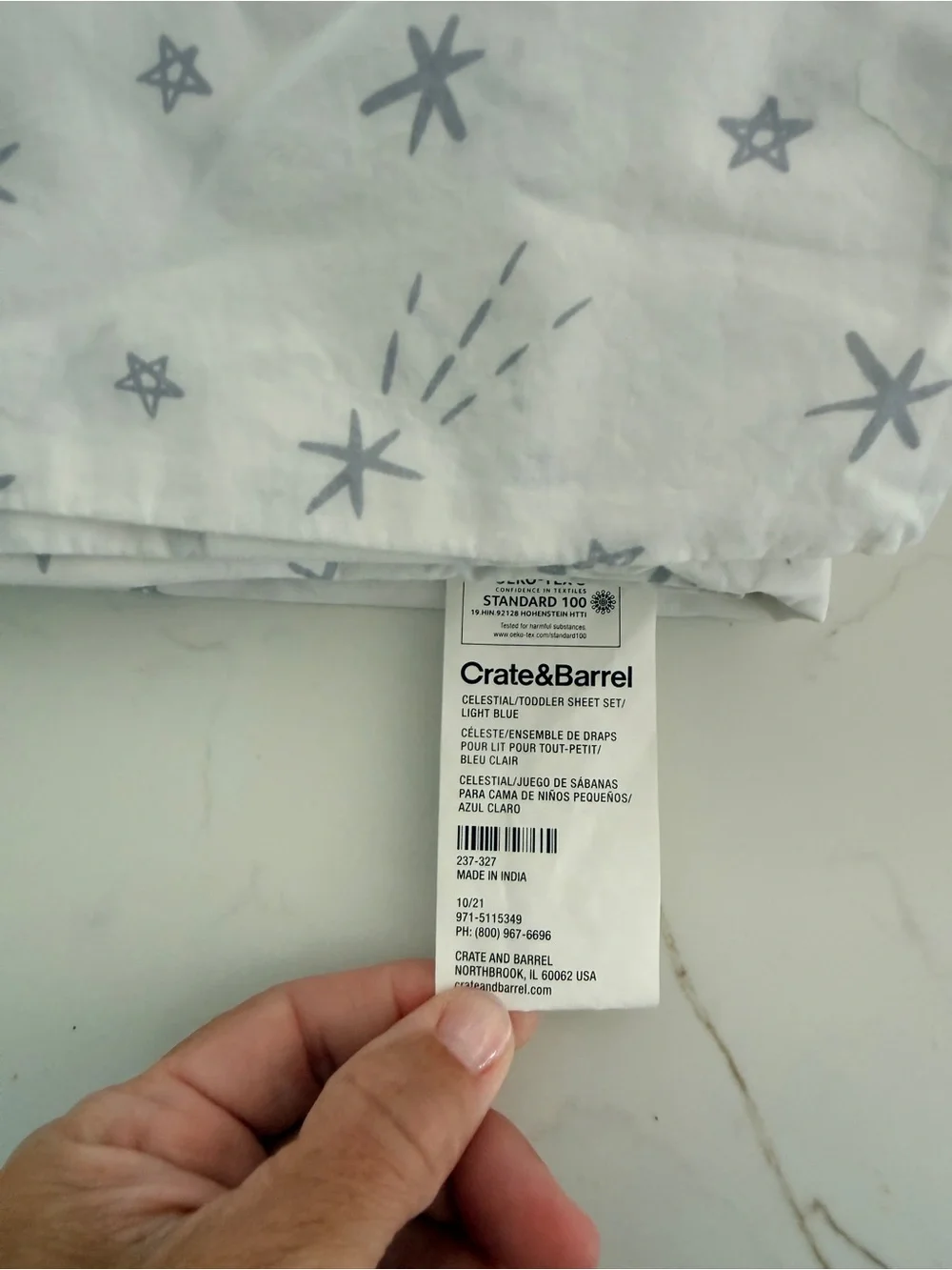 Crate&Barrel Celestial Crib Sheet Set in Light Gray (crib size)